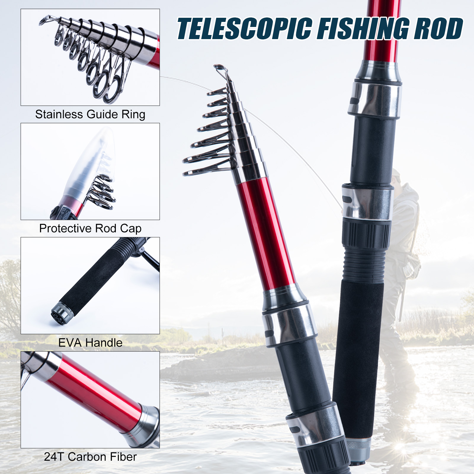 Conjunto de Vara de Pesca Tele - Fishing Rod Carbon Fiber avaliação e preço